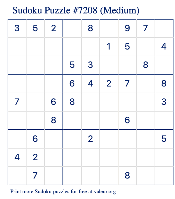 Free Printable Medium Sudoku Puzzle number 7208