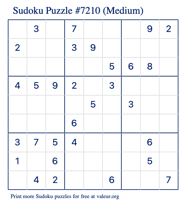 Free Printable Medium Sudoku Puzzle number 7210