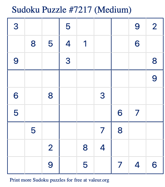 Free Printable Medium Sudoku Puzzle number 7217