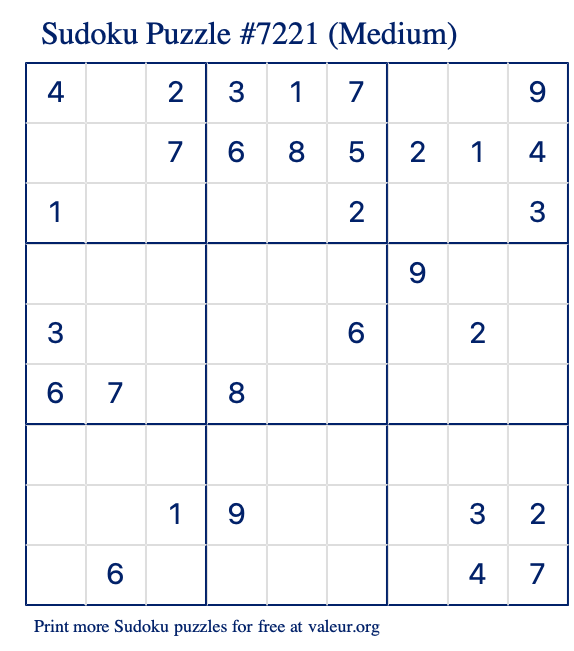 Free Printable Medium Sudoku Puzzle number 7221