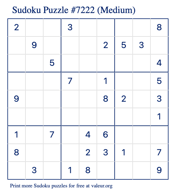 Free Printable Medium Sudoku Puzzle number 7222