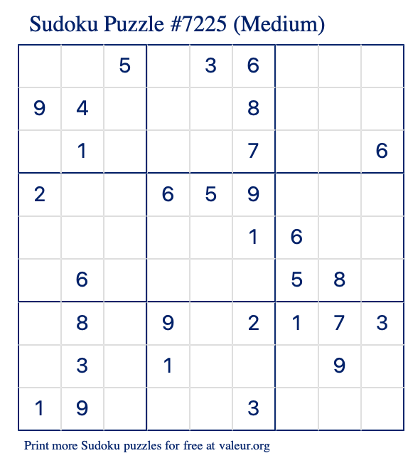 Free Printable Medium Sudoku Puzzle number 7225