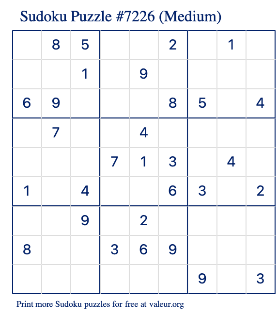 Free Printable Medium Sudoku Puzzle number 7226