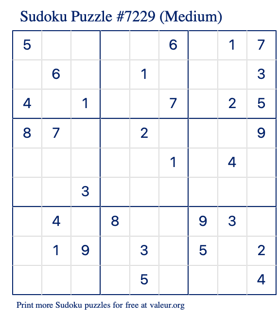 Free Printable Medium Sudoku Puzzle number 7229