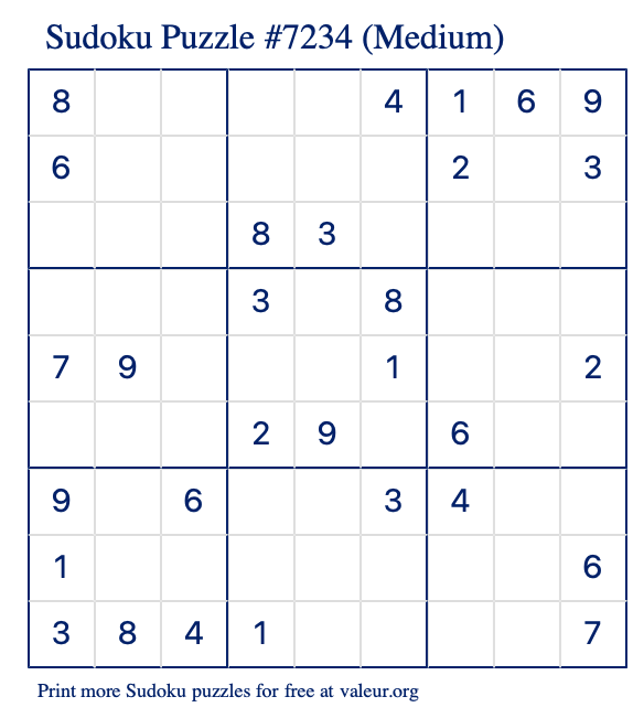 Free Printable Medium Sudoku Puzzle number 7234