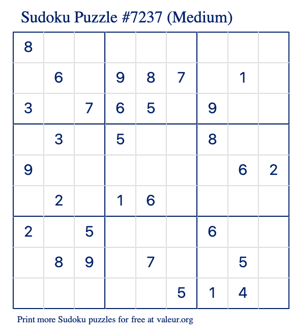 Free Printable Medium Sudoku Puzzle number 7237