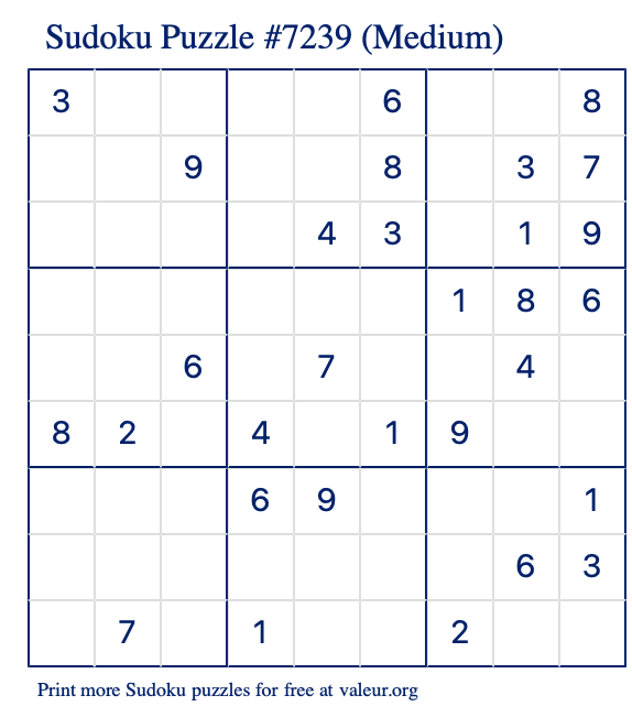 Free Printable Medium Sudoku Puzzle number 7239