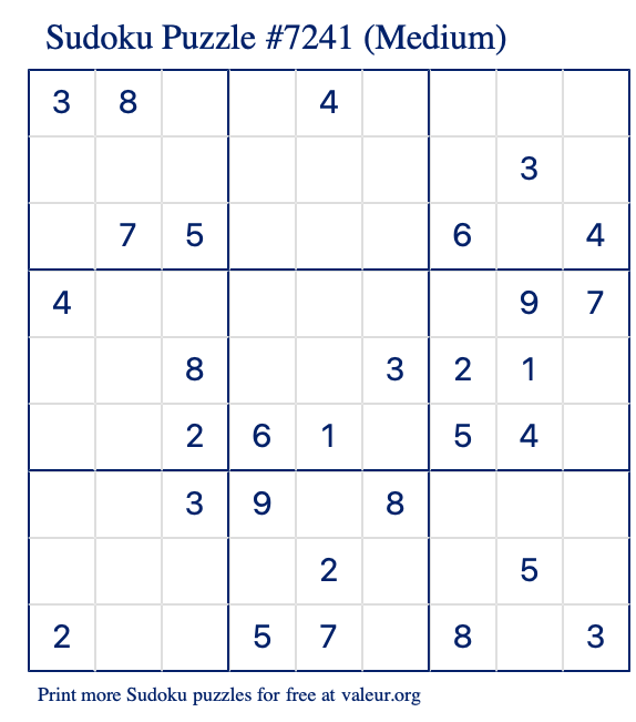 Free Printable Medium Sudoku Puzzle number 7241