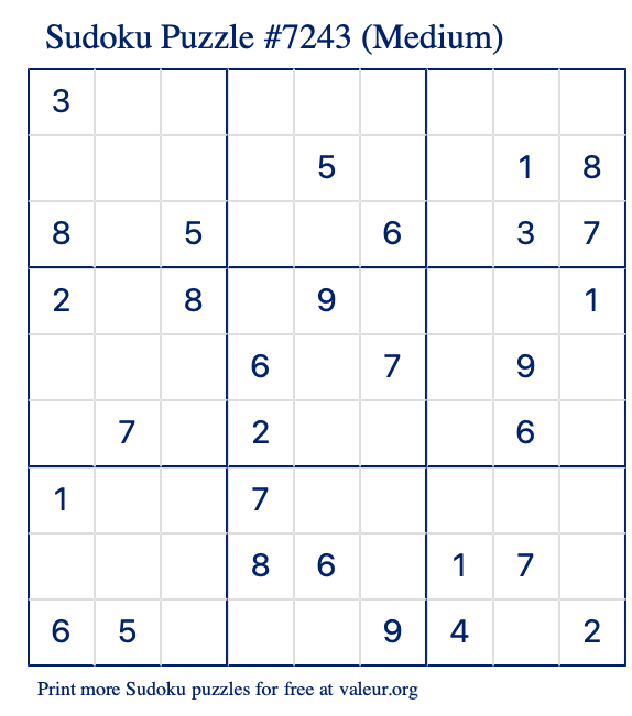 Free Printable Medium Sudoku Puzzle number 7243