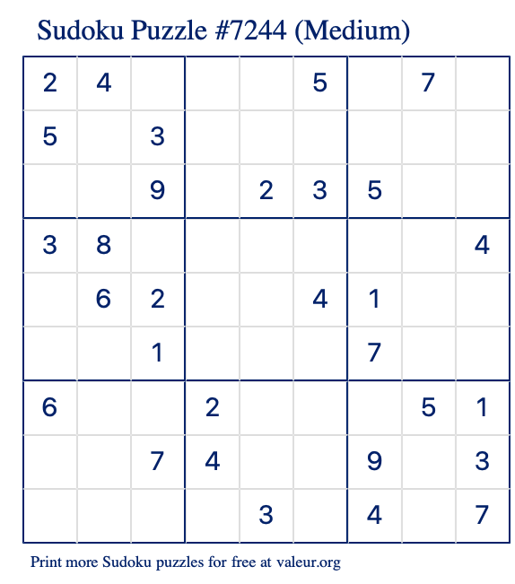Free Printable Medium Sudoku Puzzle number 7244