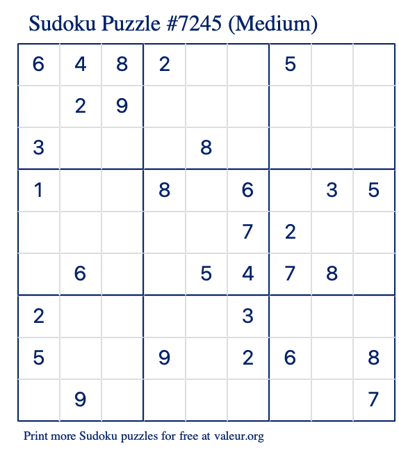 Free Printable Medium Sudoku Puzzle number 7245