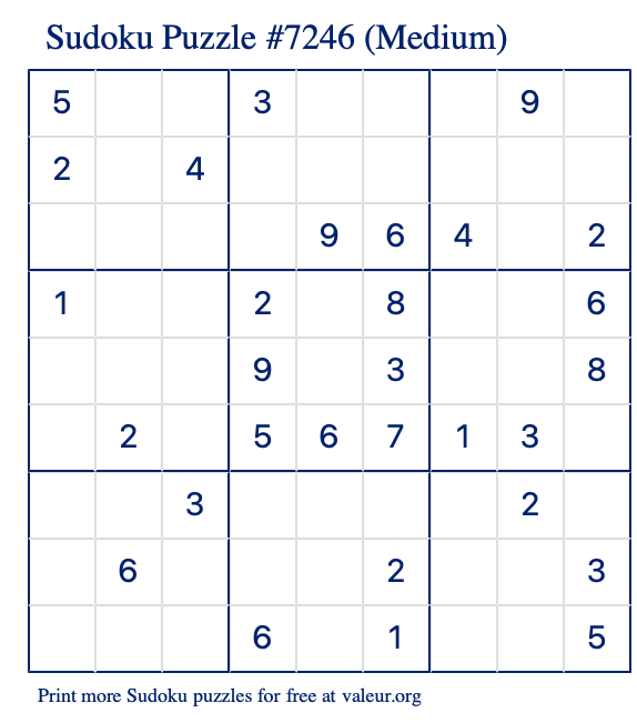 Free Printable Medium Sudoku Puzzle number 7246