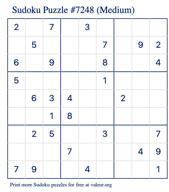 Free Printable Medium Sudoku Puzzle number 7248