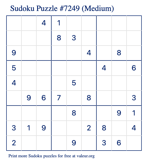 Free Printable Medium Sudoku Puzzle number 7249