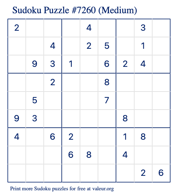 Free Printable Medium Sudoku Puzzle number 7260