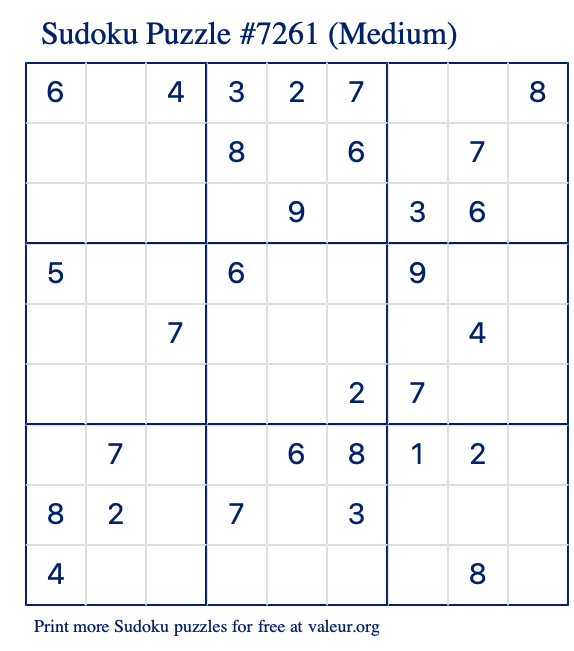 Free Printable Medium Sudoku Puzzle number 7261