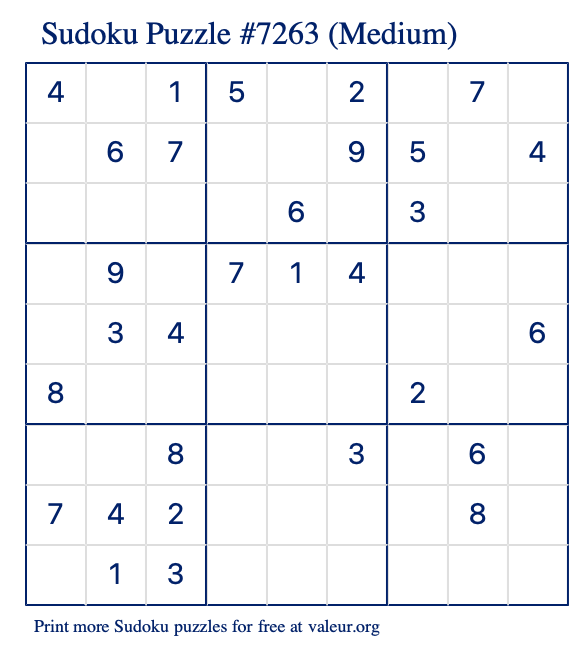 Free Printable Medium Sudoku Puzzle number 7263