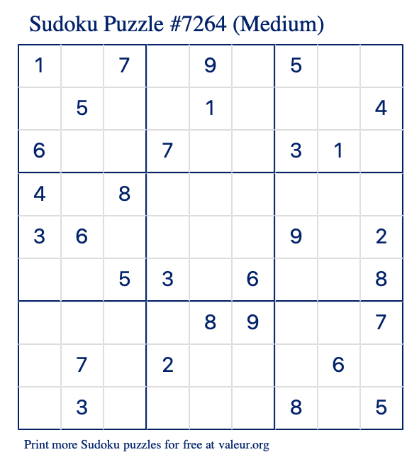 Free Printable Medium Sudoku Puzzle number 7264