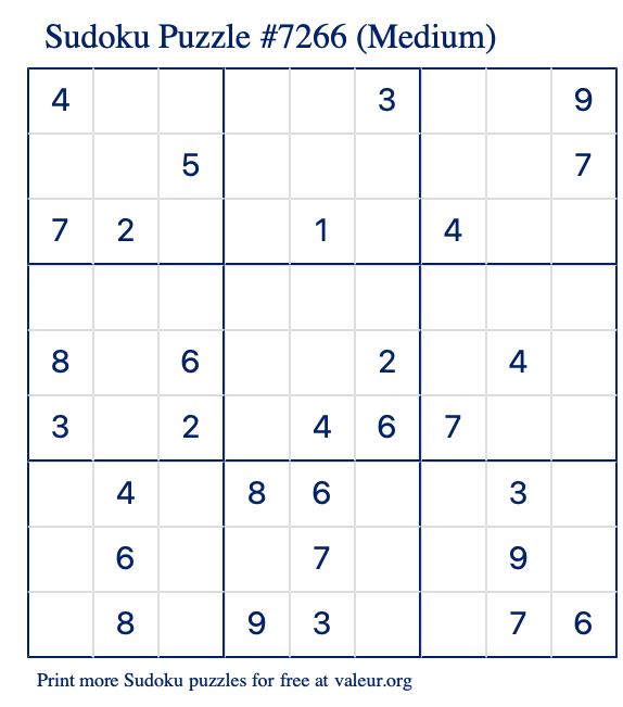 Free Printable Medium Sudoku Puzzle number 7266