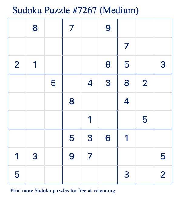 Free Printable Medium Sudoku Puzzle number 7267