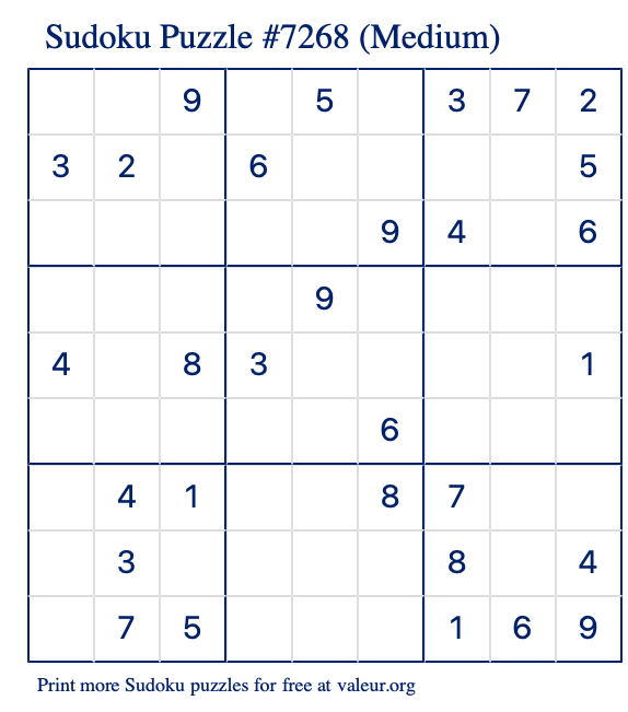 Free Printable Medium Sudoku Puzzle number 7268