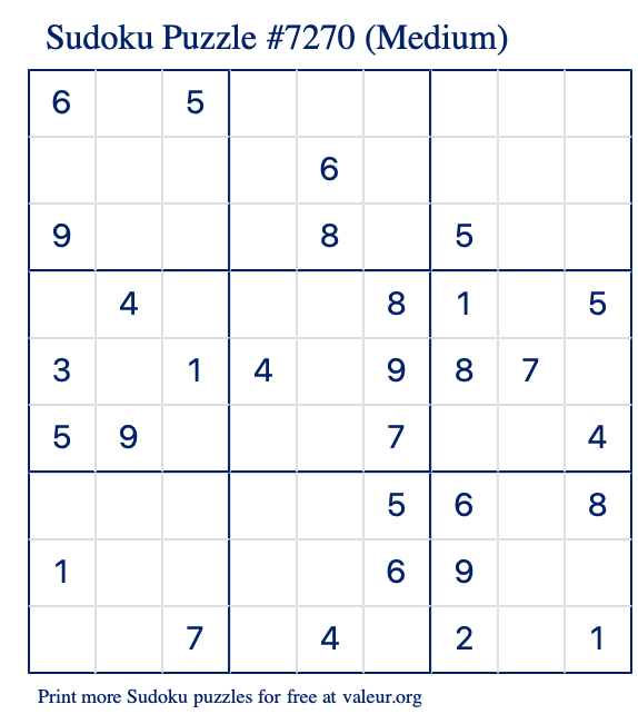Free Printable Medium Sudoku Puzzle number 7270