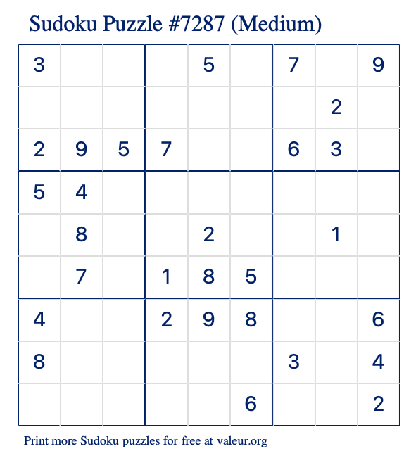Free Printable Medium Sudoku Puzzle number 7287