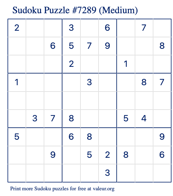 Free Printable Medium Sudoku Puzzle number 7289
