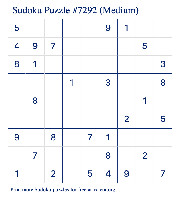 Free Printable Medium Sudoku Puzzle number 7292