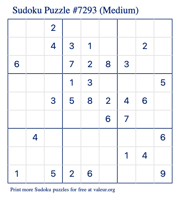 Free Printable Medium Sudoku Puzzle number 7293