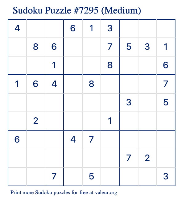 Free Printable Medium Sudoku Puzzle number 7295