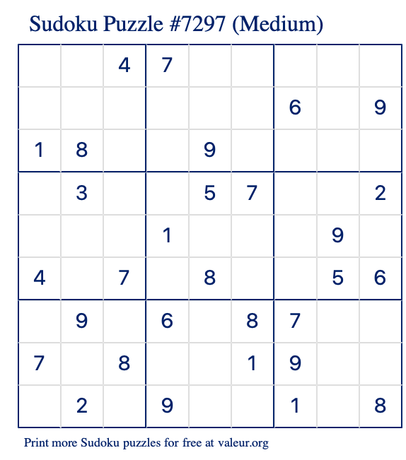 Free Printable Medium Sudoku Puzzle number 7297