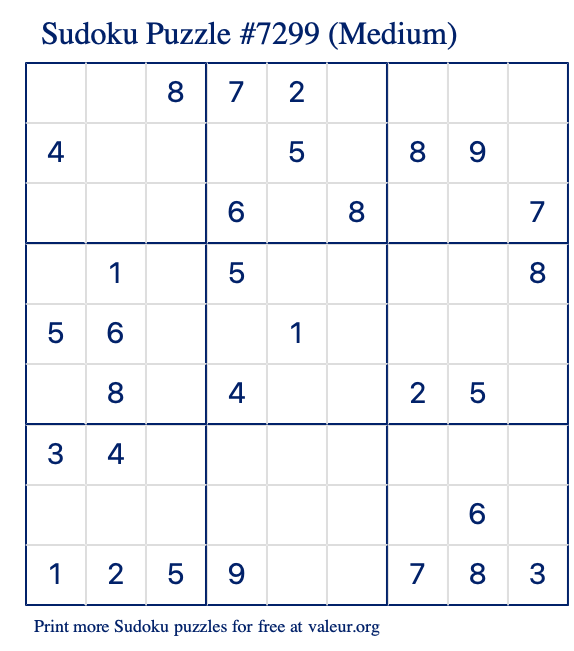 Free Printable Medium Sudoku Puzzle number 7299