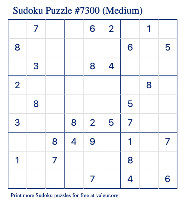 Free Printable Medium Sudoku Puzzle number 7300
