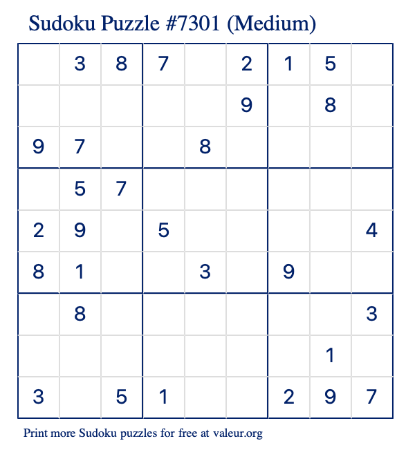 Free Printable Medium Sudoku Puzzle number 7301