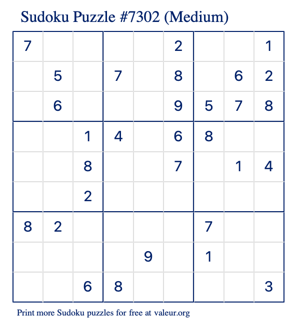 Free Printable Medium Sudoku Puzzle number 7302