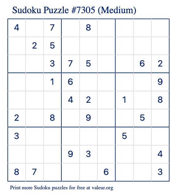 Free Printable Medium Sudoku Puzzle number 7305