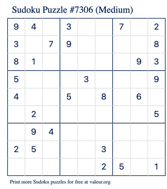 Free Printable Medium Sudoku Puzzle number 7306
