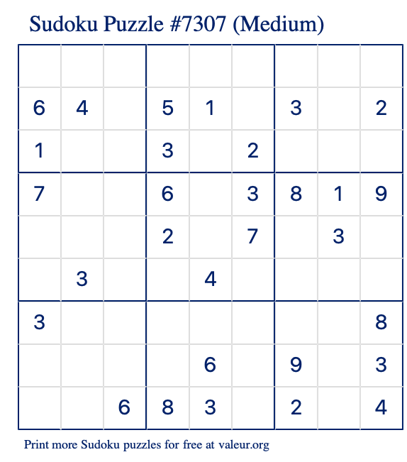 Free Printable Medium Sudoku Puzzle number 7307