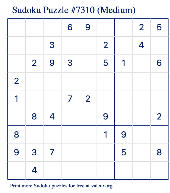 Free Printable Medium Sudoku Puzzle number 7310