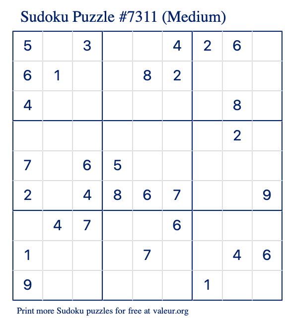 Free Printable Medium Sudoku Puzzle number 7311