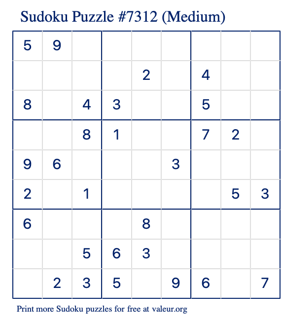 Free Printable Medium Sudoku Puzzle number 7312