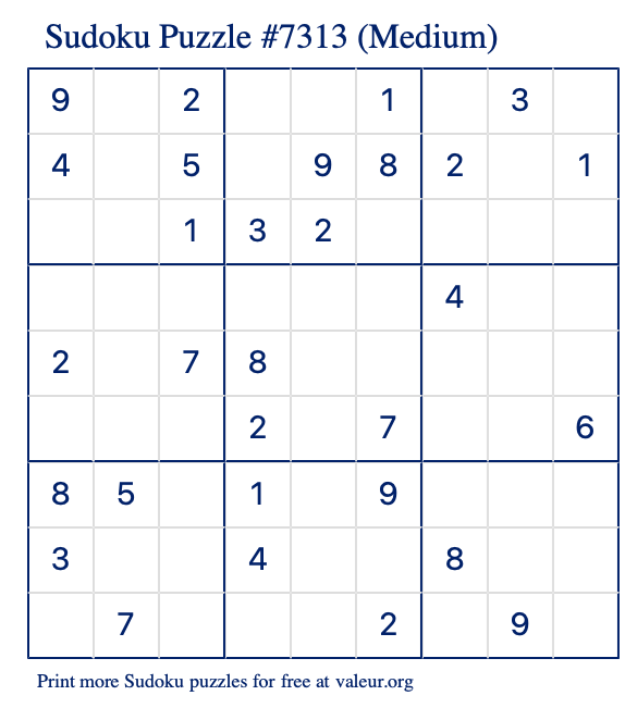 Free Printable Medium Sudoku Puzzle number 7313