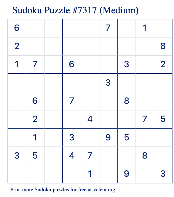 Free Printable Medium Sudoku Puzzle number 7317