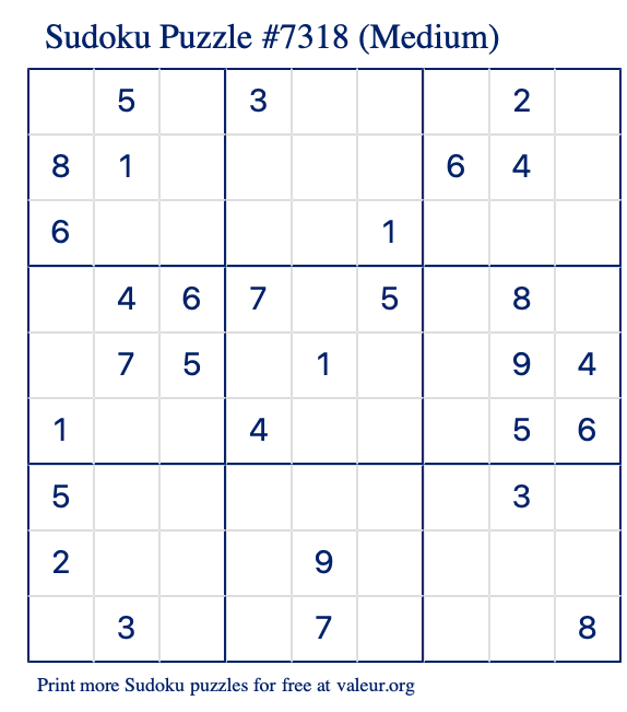 Free Printable Medium Sudoku Puzzle number 7318