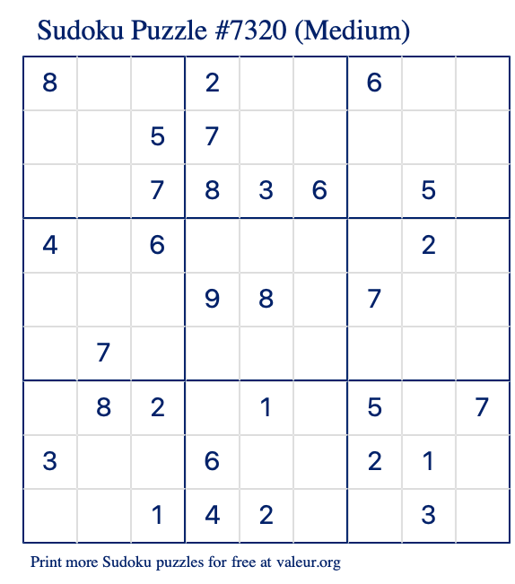 Free Printable Medium Sudoku Puzzle number 7320