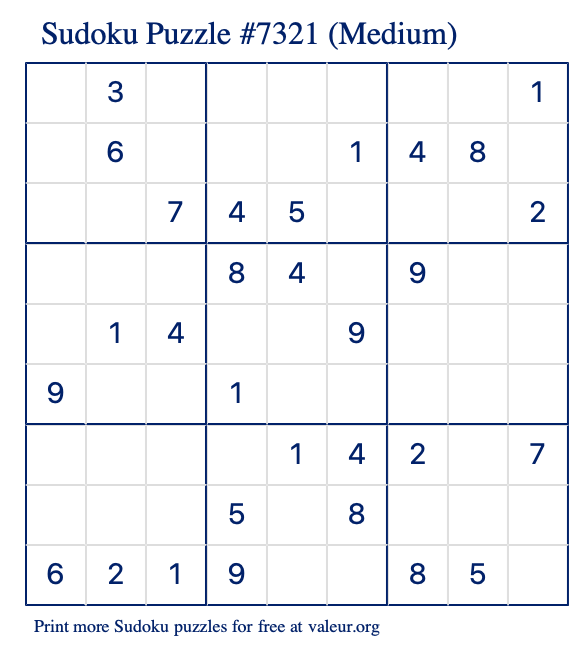 Free Printable Medium Sudoku Puzzle number 7321
