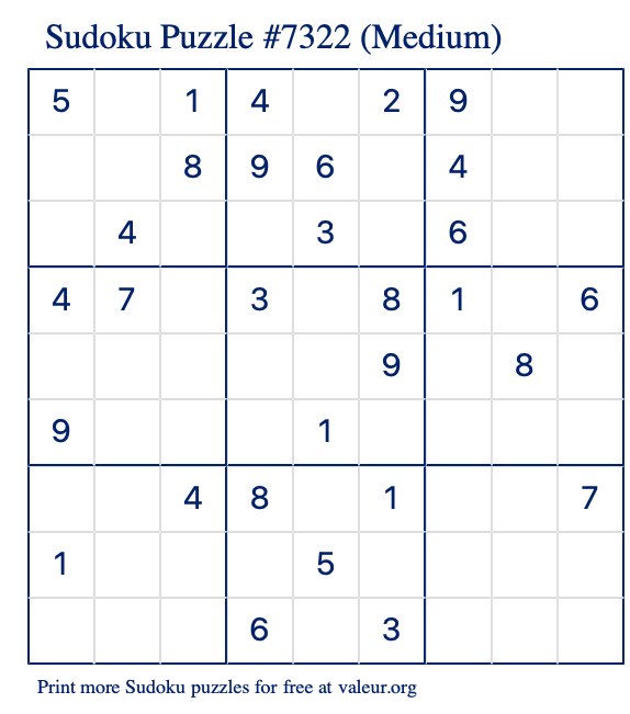 Free Printable Medium Sudoku Puzzle number 7322