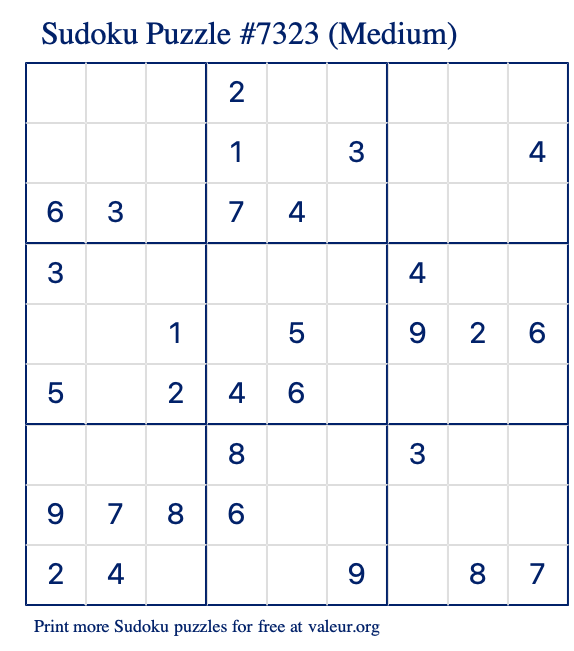 Free Printable Medium Sudoku Puzzle number 7323