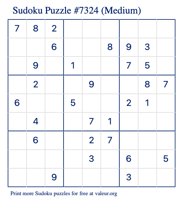 Free Printable Medium Sudoku Puzzle number 7324